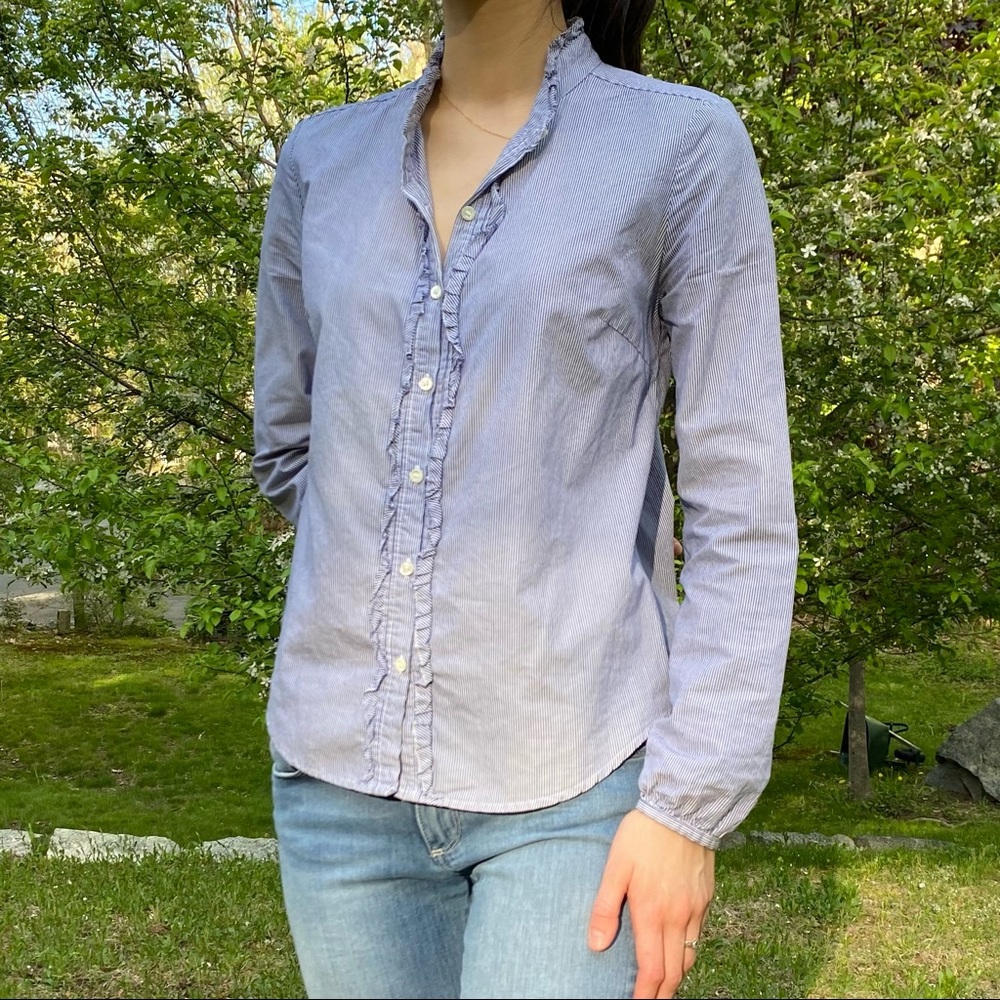 J. Crew Ruffle Button Down w/Pinstripe - Picture 2 of 4